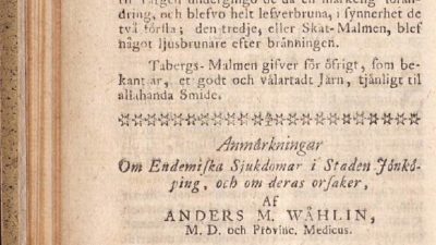 Foto på en sida i boken Kungliga Vetenskapsakademiens handlingar (åren 1739-1854)