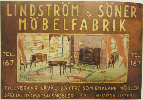Annons från Lindström & Söner möbelfabrik