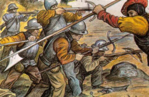 Illustration över närkamperna i slaget