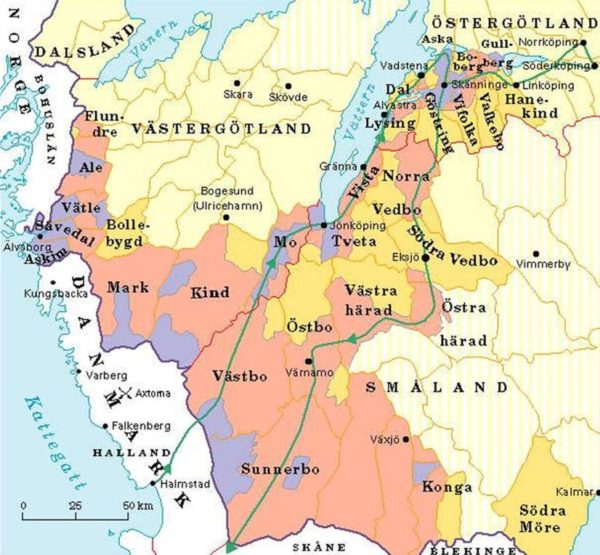 Den danska arméns marschväg genom Småland och Östergötland oktober 1567 till februari 1568