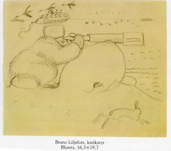 En karikatyr i blyerts av Bruno Liljefors