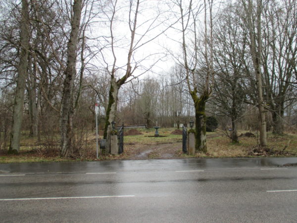 Bild på järngrindar med gamla träd på vardera sidor.