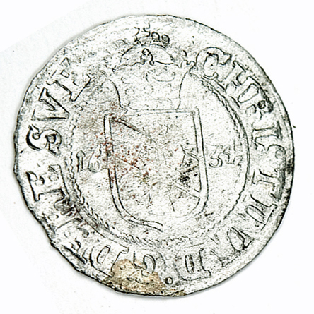 Bild på ett silvermynt från 1634.