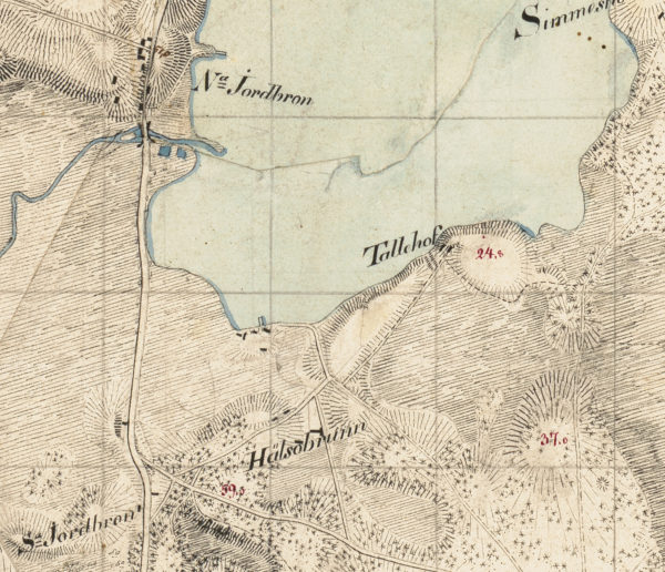 Rekognoseringskartan från 1821 markerar Västerbrunns läge söder om Munksjön.