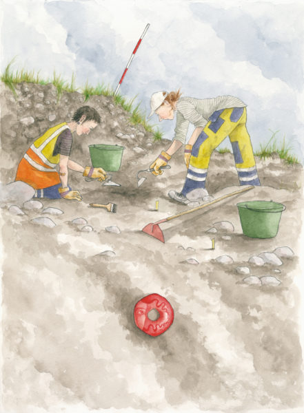 Illustration där två arkeologer gräver.
