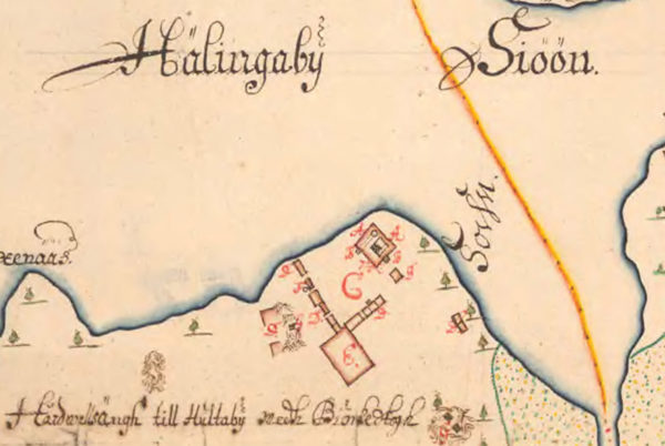 Karta från år 1693 över Vetlanda Hultaby slottsruin