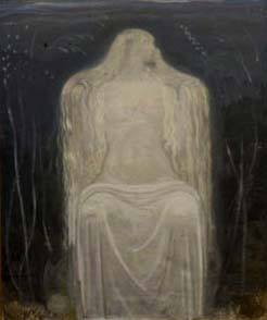 En målning på en kvinna i långt ljus hår.