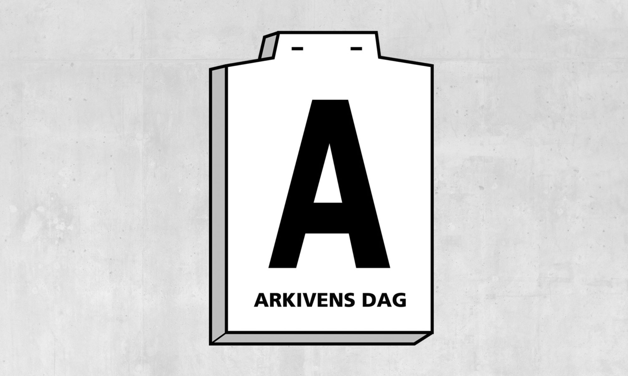 En logotyp för ARkivens Dag. En vit platta med ett stort versalt A. Under det står det Arkivens Dag.