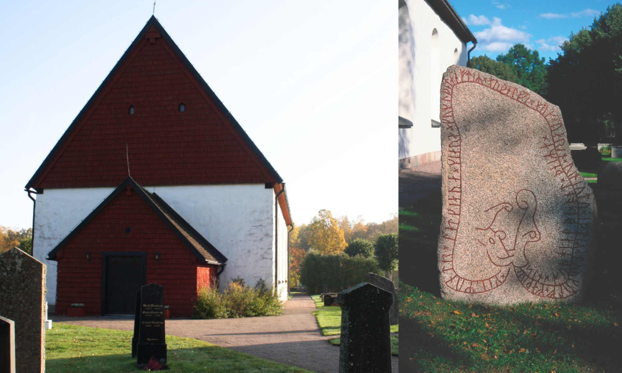 En runsten och en kyrkobyggnad